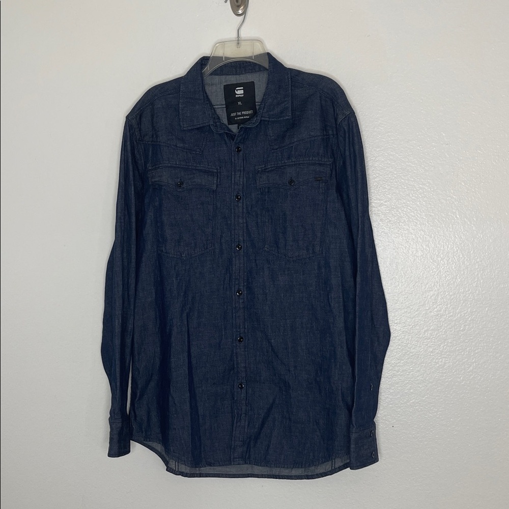 G Star Raw Men's Blue Denim Cotton Long Sleeve Button Up Shirt Size XL